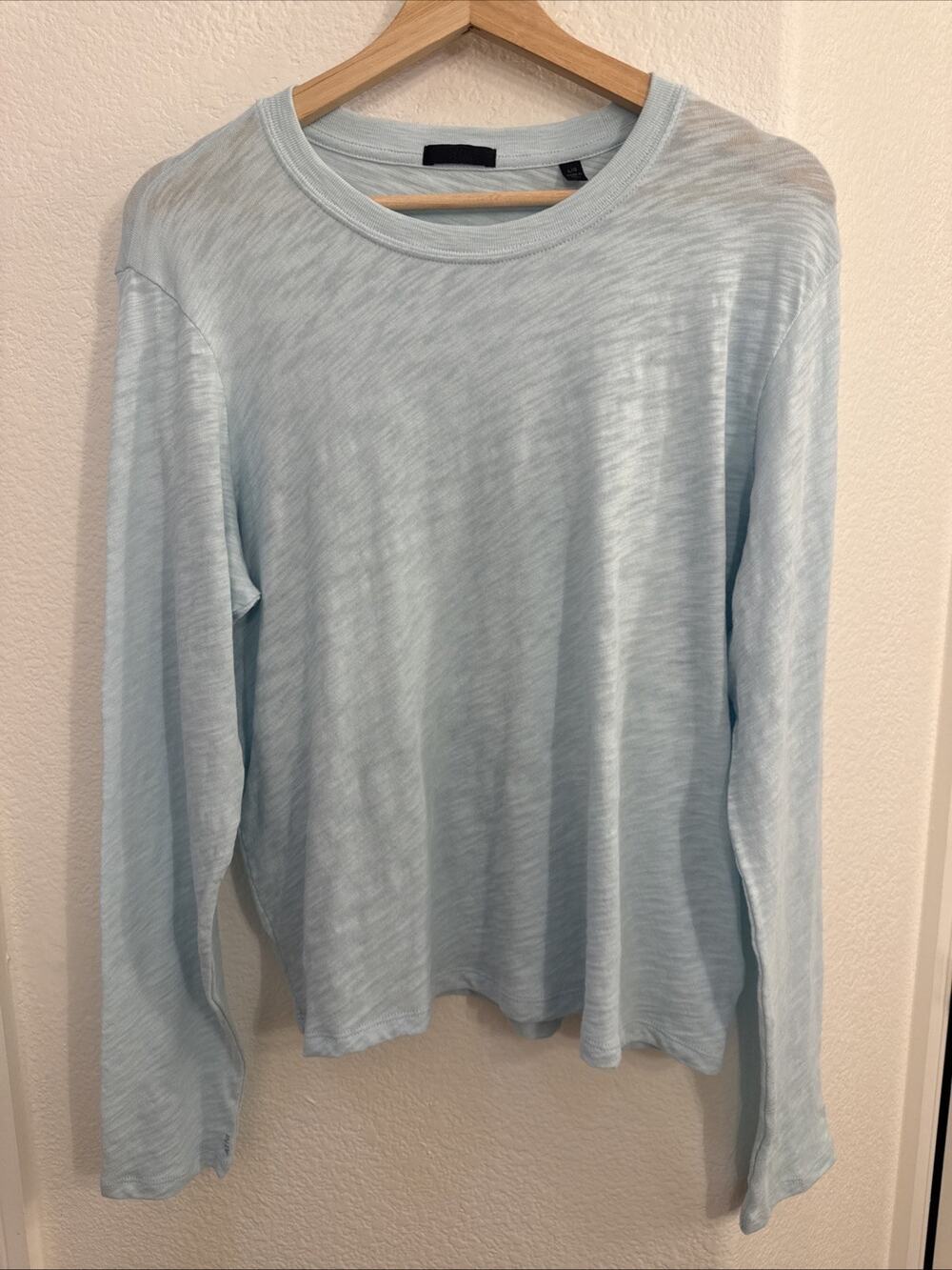 ATM Slub Jersey Long Sleeve Top in Aqua Blue (Full Length) Large Retail- $115